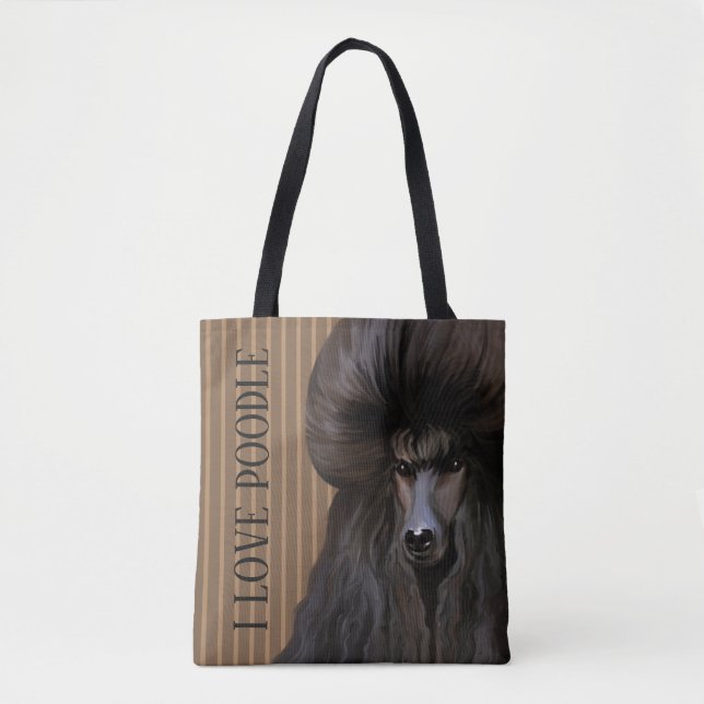 Bolsa Tote Saco preto da arte da caniche (Frente)