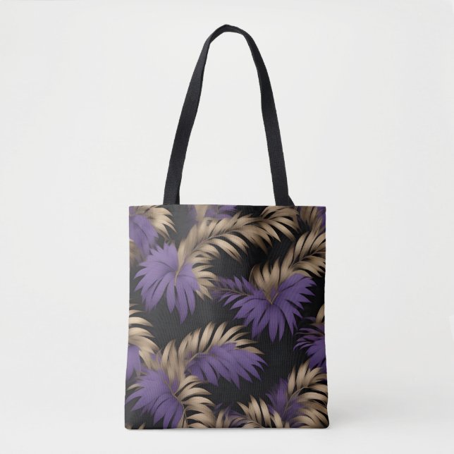 Bolsa Tote Saco preto de impressão de folha floral (Frente)