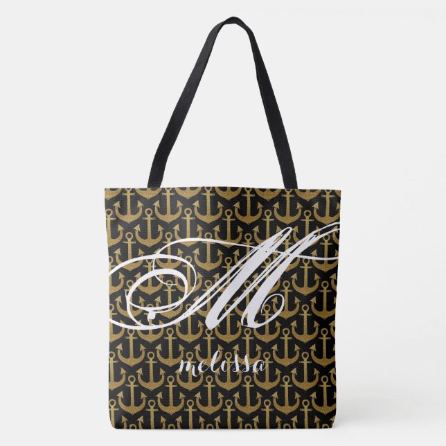 Bolsa Tote saco preto de totas grande preto impressão com ânc (Frente)