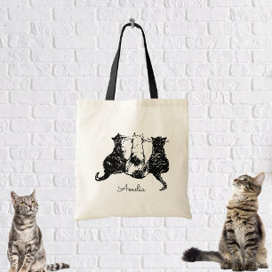 Bolsa Tote Saco preto e branco de gato monograma