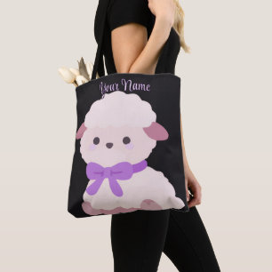 Bolsa Tote Saco Preto Personalizado com Arco Roxo de Cordeiro