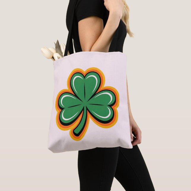 Bolsa Tote Saco Retro Groovy Shamrock St Patrick's (Close Up)