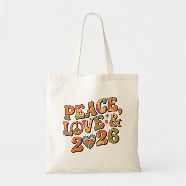 Bolsa Tote Saco Retro Paz Amor 2026 Groovy (Frente)