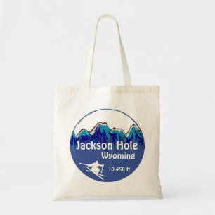 Bolsa Tote Saco reutilizável de arte azul de esqui Jackson Ho