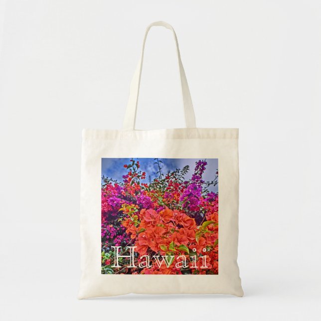 Bolsa Tote Saco reutilizável de flor de bougainvillea brilhan (Frente)