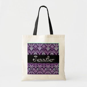 Bolsa Tote Saco roxo da dama de honra do damasco do casamento