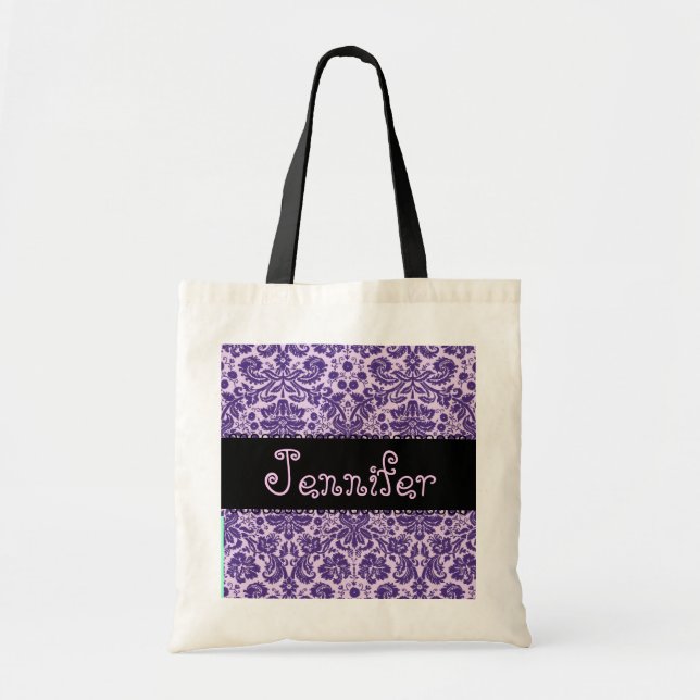 Bolsa Tote Saco ROXO do casamento da dama de honra do damasco (Frente)