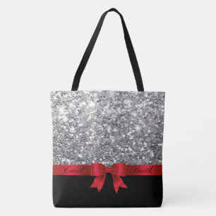 Bolsa Tote Saco Silver Glitter com nome personalizável
