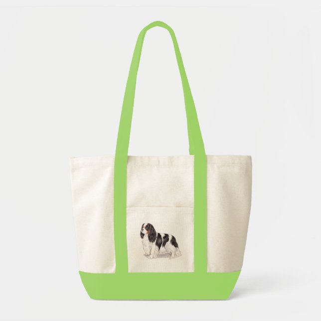 Bolsa Tote Saco: Spaniel de rei Charles descuidado Tricolour (Frente)
