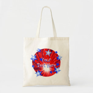 Bolsa Tote Saco "Texto" do Red White Firework Blue Round