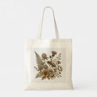 Bolsa Tote Saco Tote Botânico de Abelha Melífera Vintage