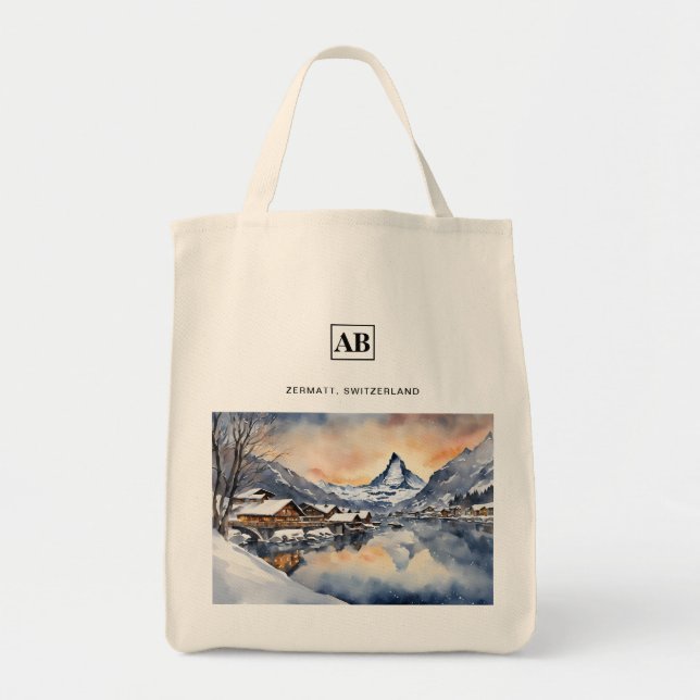 Bolsa Tote Saco Tote Cena de Neve de Zermatt, Suíça (Frente)