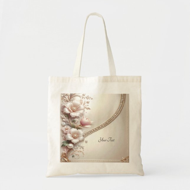 Bolsa Tote Saco Tote com Enfeites Florais e Pérolas (Frente)