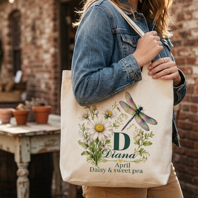 Bolsa Tote Saco Tote com Flor de Nascimento de Abril Monogram (Criador carregado)