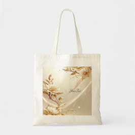 Bolsa Tote Saco Tote de Flores Brancas e Douradas
