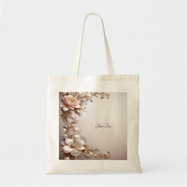 Bolsa Tote Saco Tote de Flores Rosa Suave e Brancas (Frente)