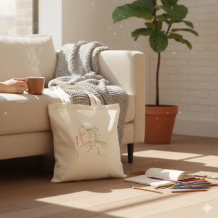 Bolsa Tote Saco Tote de Gato em Arte de Linha Arco-íris Minim