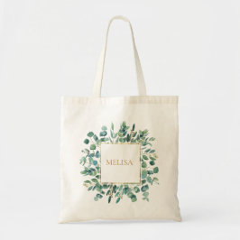 Bolsa Tote Saco Tote de Verde Folhagem Dourada Botânica Eucal