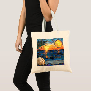 Bolsa Tote Saco Tote de Vidro Colorido Oceano Pôr do Sol