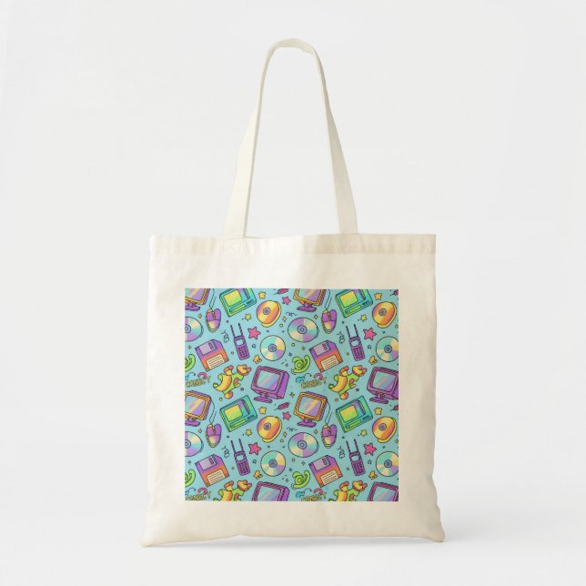 Bolsa Tote Saco Tote Estético Y2K Retro Tech Doodle (Frente)