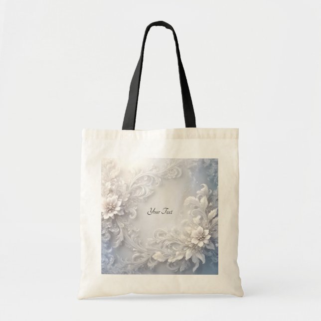 Bolsa Tote Saco Tote Floral Branco com Enfeite (Frente)