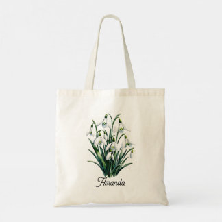 Bolsa Tote Saco Tote Floral de Snowdrop Personalizado – Nome