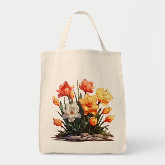 Bolsa Tote Saco Tote Flores Vibrantes (Frente)