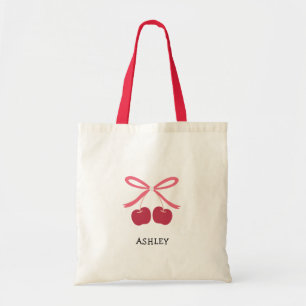 Bolsa Tote Saco Tote Ilustração Fofa de Laço Cereja Doce