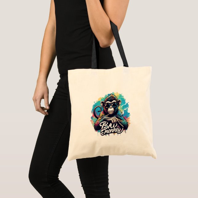 Bolsa Tote Saco Tote Macaco Ruim em Aquarela (Frente (produto))