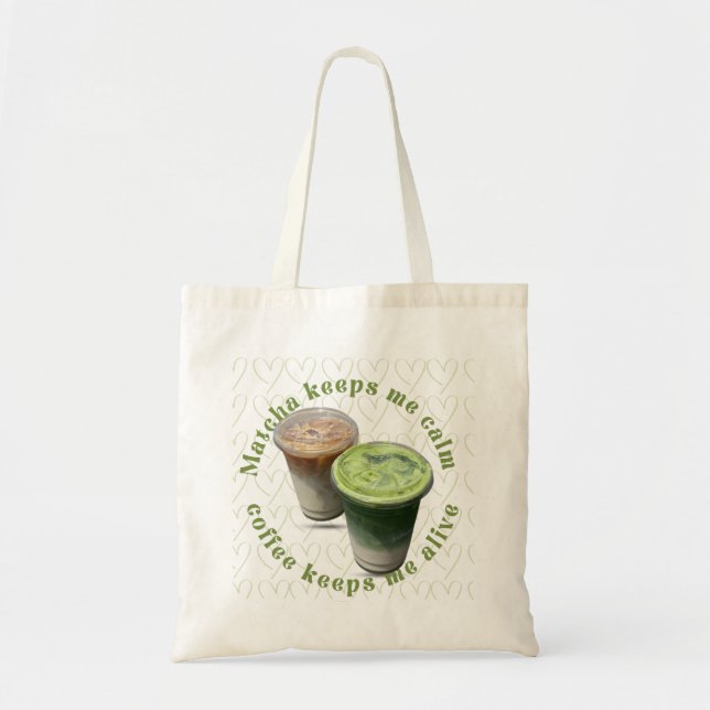 Bolsa Tote Saco tote "Matcha & Café" Estético Coração Groovy (Frente)