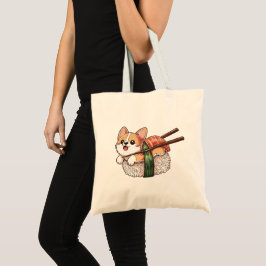 Bolsa Tote Saco Tote Nigiri de Corgi Sushi Kawaii Engraçado