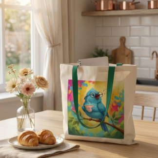 Bolsa Tote Saco Tote Pássaro Azul Cantando Fofo | Amor de Caf
