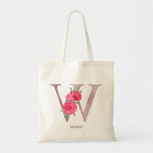 Bolsa Tote Saco Tote Personalizado com Inicial Floral W para