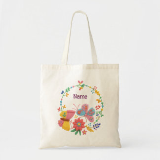 Bolsa Tote Saco Tote Personalizado com Nome Borboleta Floral