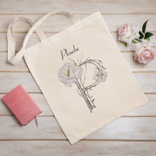 Bolsa Tote Saco Tote Personalizado Monograma Floral Peonias E