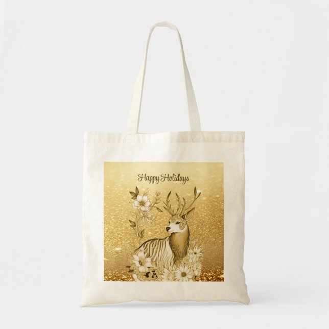Bolsa Tote Saco Tote Rena Floral Dourada (Frente)