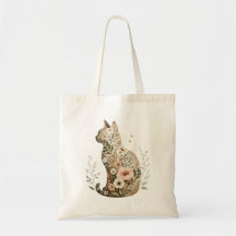 Saco Tote Silhueta de Gato Flores Boho Silvestres