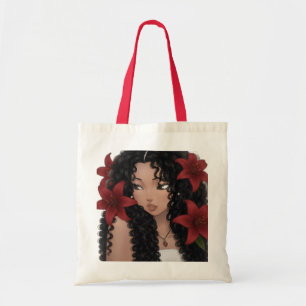 Bolsa Tote Saco Tote Vibrante Menina de Cabelo Crespo e Flora