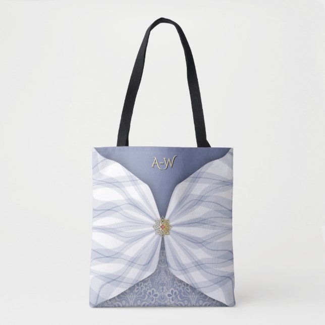 Bolsa Tote Saco Totó com Ilusão de Têxtil Azul Empoeirado com (Frente)