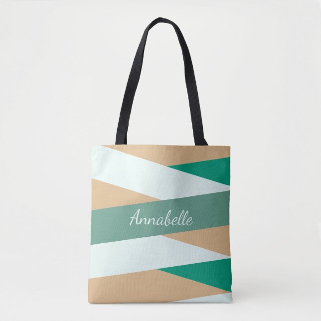 Bolsa Tote Saco Verde Branco Moderno Simples Monograma (Frente)