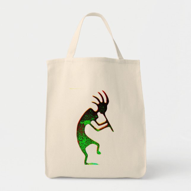 Bolsa Tote saco verde kokopelli (Frente)