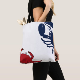 Bolsa Tote Saco Vermelho Branco Azul de Design Grande Lagosta