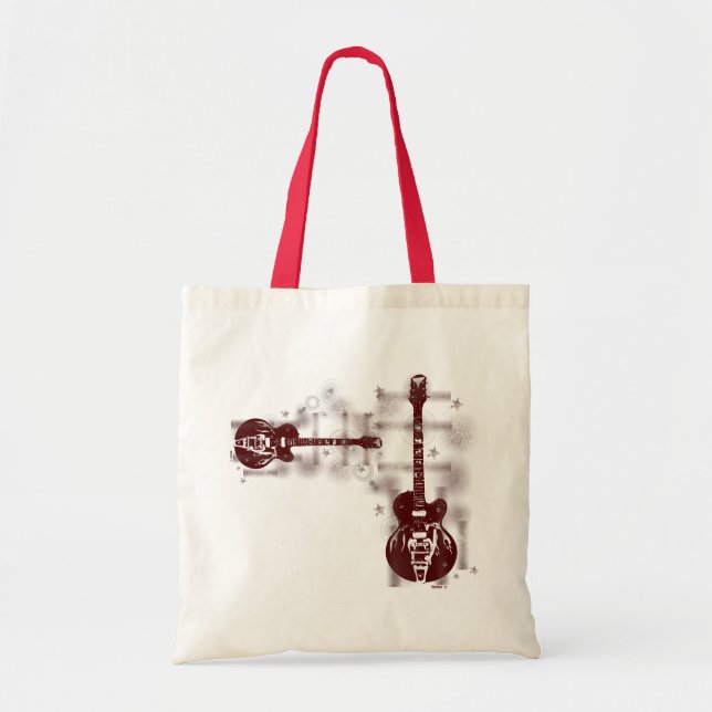 Bolsa Tote Saco vermelho gráfico da guitarra (Frente)