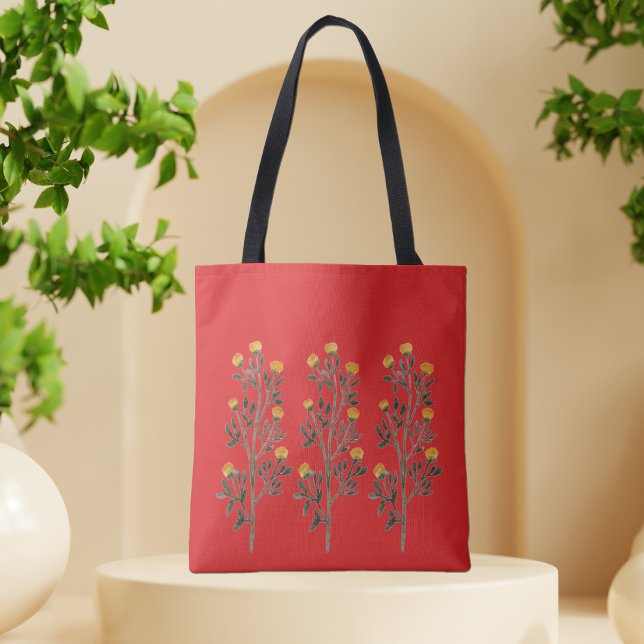 Bolsa Tote Saco vermelho-vivo floral (Criador carregado)