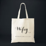 Bolsa Tote Saco | Wifey<br><div class="desc">Ensaque com texto do wifey,  lugar e data especial. Excelente para o uso das noivas durante o presente nupcial do planeamento ou do chá de panela.</div>