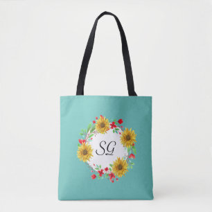 Bolsa Tote Sacol de Compras de Girassol Monograma Personaliza