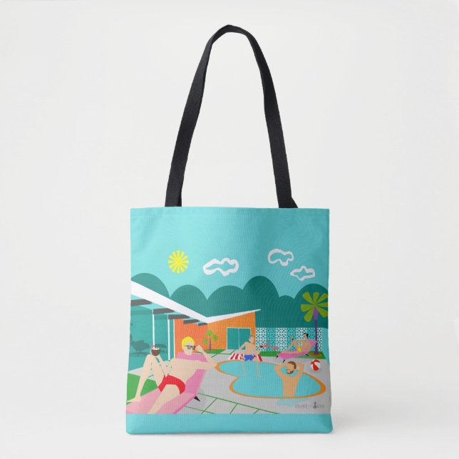 Bolsa Tote Sacola alegre retro da festa na piscina (Frente)
