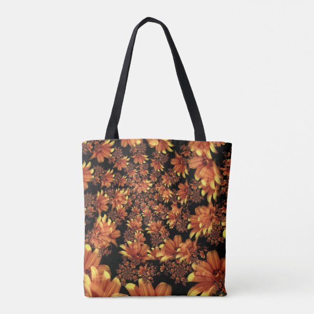 Bolsa Tote Sacola amarela e alaranjada do design floral (Verso)