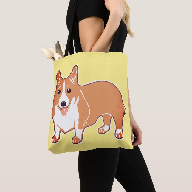 Bolsa Tote Sacola amarela feliz do Corgi de Galês (Close Up)