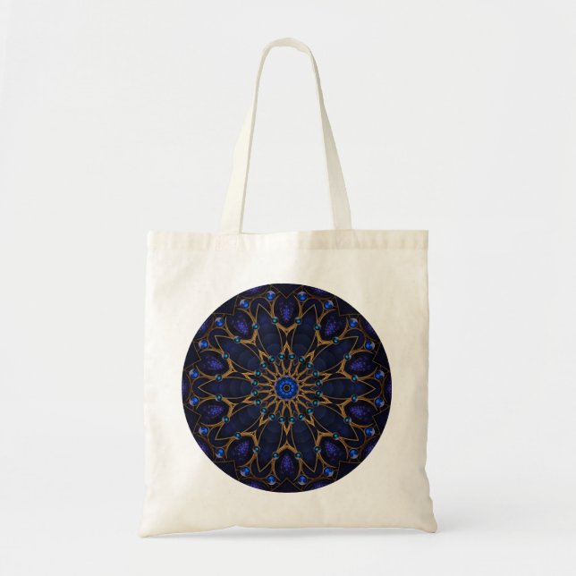 Bolsa Tote Sacola azul do caleidoscópio da jóia (Frente)